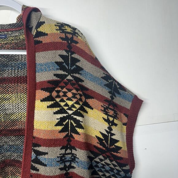 American Eagle Women’s Medium Aztec Tribal Sweater Vest Fringe Open Front - Picture 7 of 12